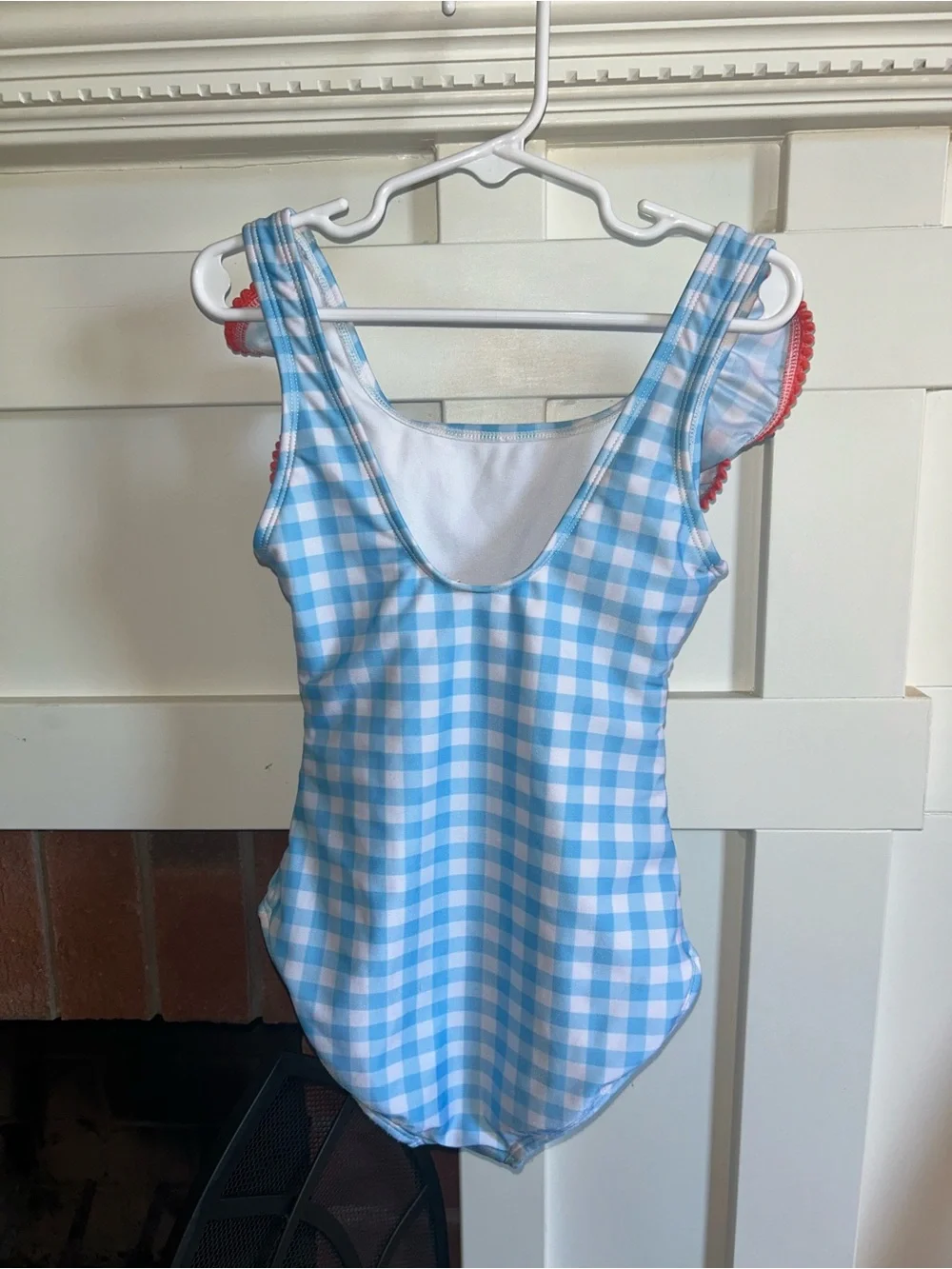 Girls Blue and White Gingham Swimsuit Size 6-7